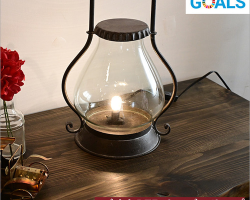 ブリキ ランタン ガラス 丸 テーブルランプ アンティーク 間接照明