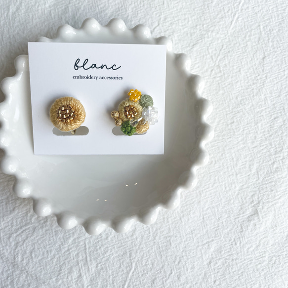blanc 刺繍 mimoza ピアス/イヤリング 2枚目の画像
