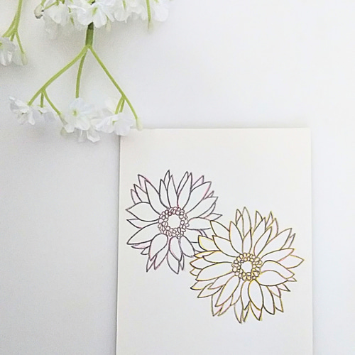 色鉛筆画 原画 1点物 汚れありのため特価 線画 ガーベラ 花