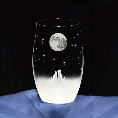 送料無料 【一緒にみる三日月＆満月の夜空】Lサイズペアセット 猫