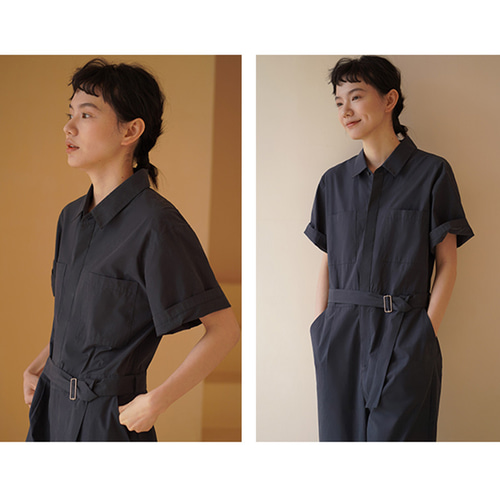ネイビー 半袖オールインワン デプレ ダークネイビー オールインワン