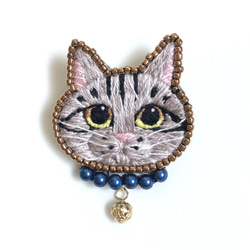 キジトラ】手刺繍ブローチ 2way仕様(バッグチャームオプションあり) 猫