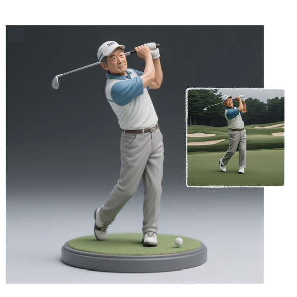 ゴルファー フィギュア メタル製 高約30cm 、台の幅約12cm、高約8cm