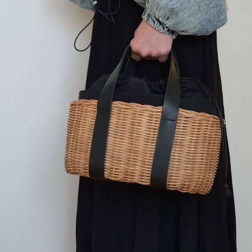 受注製作》大人かごバッグ 本革持ち手のカゴトート トートバッグ