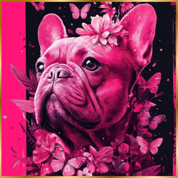 蝶よ花よ - フレンチブルドッグ犬 No.1】ピンク・犬の絵・犬のイラスト