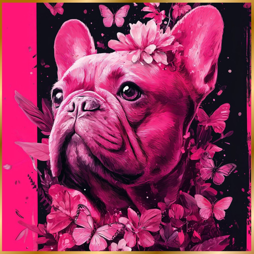 蝶よ花よ - フレンチブルドッグ犬 No.1】ピンク・犬の絵・犬のイラスト