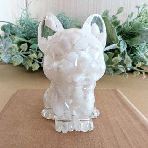犬、フレンチブルドッグ、フレブル、置物、細石、天然石、黒、白