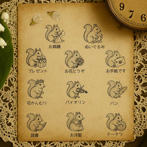 リス スタンプ かわいい 選べる 30mm 動物 はんこ 東京アンティーク