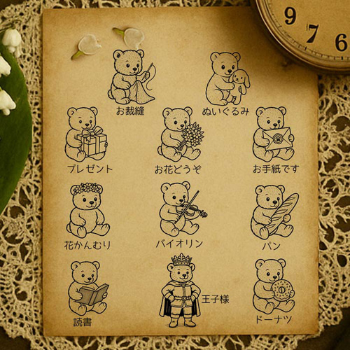 くま スタンプ かわいい 選べる 30mm ベア はんこ 東京アンティーク