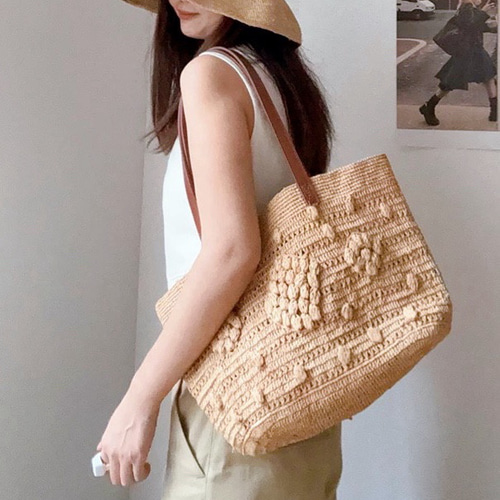 ラフィア 天然素材 ハンドメイド かごバッグ ショルダーバッグ