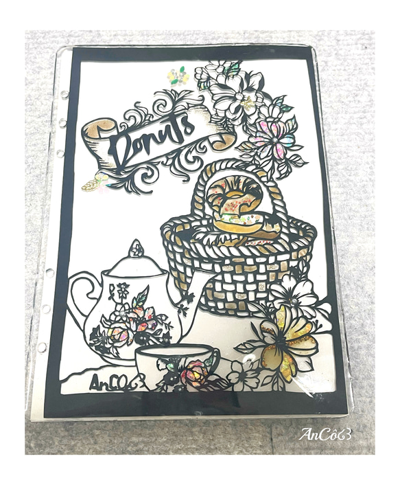 イベント再販作品 一点のみ ドーナツパーティ 切り絵リフィル板 手帳