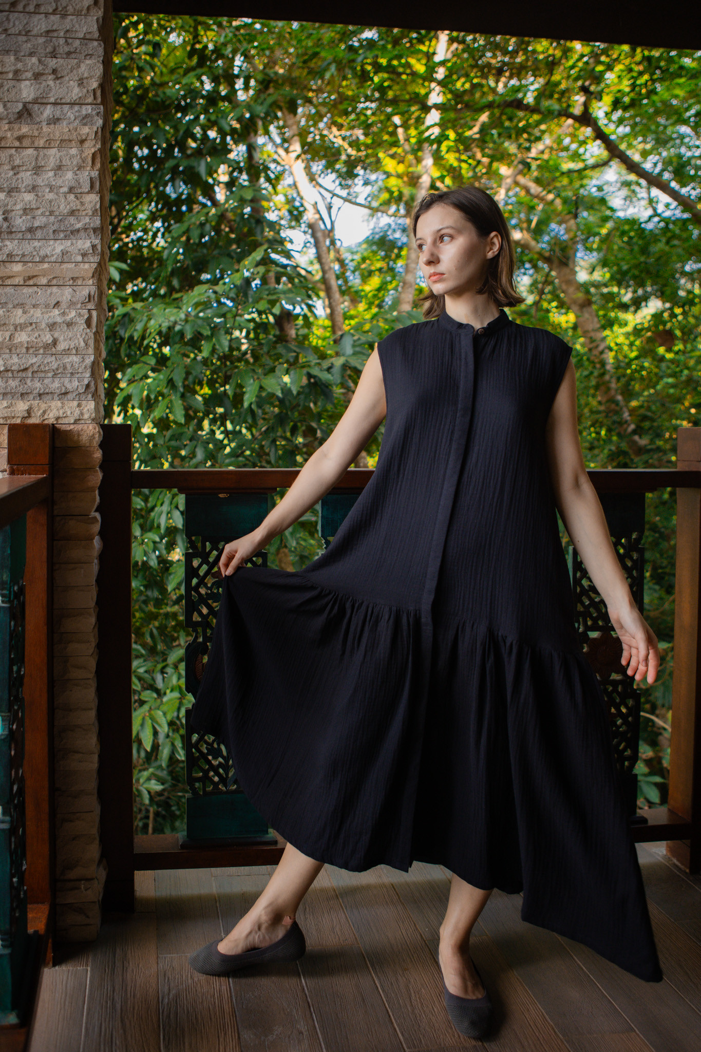 ダブルガーゼシャツワンピース/ブラック