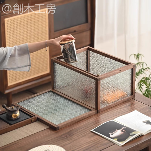 花柄フローラガラス収納箱 大容量 木製A4サイズ ヴィンテージ風 フリー