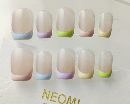 ネイルチップ カラフル ショート フレンチ つけ爪 ネイルチップ