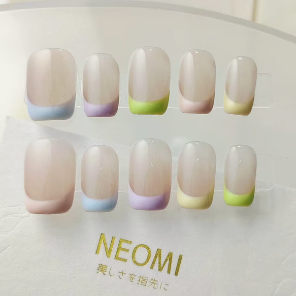 ネイルチップ カラフル ショート フレンチ つけ爪 ネイルチップ