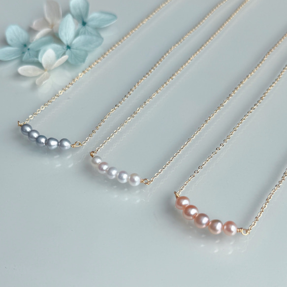 紫陽花 ブルー ベビーパール ネックレス 小さいパール 14kgf 金属アレルギー 誕生日 母の日 ギフト プレゼント 9枚目の画像