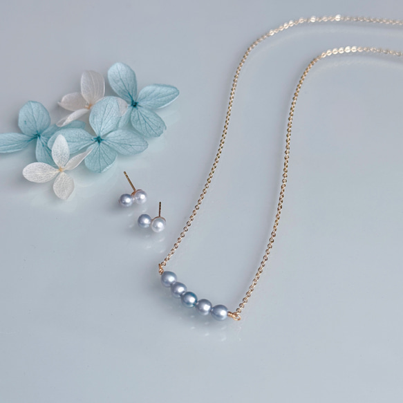 紫陽花 ブルー ベビーパール ネックレス 小さいパール 14kgf 金属アレルギー 誕生日 母の日 ギフト プレゼント 5枚目の画像