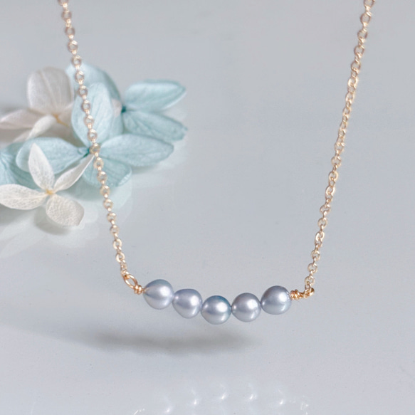 紫陽花 ブルー ベビーパール ネックレス 小さいパール 14kgf 金属アレルギー 誕生日 母の日 ギフト プレゼント 3枚目の画像