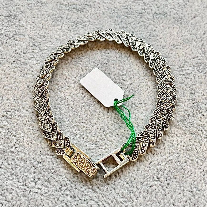 シルバーブレスレット シルバー925 マーカサイト ヴィンテージ風ブレスレット 一点物 スターリングシルバー