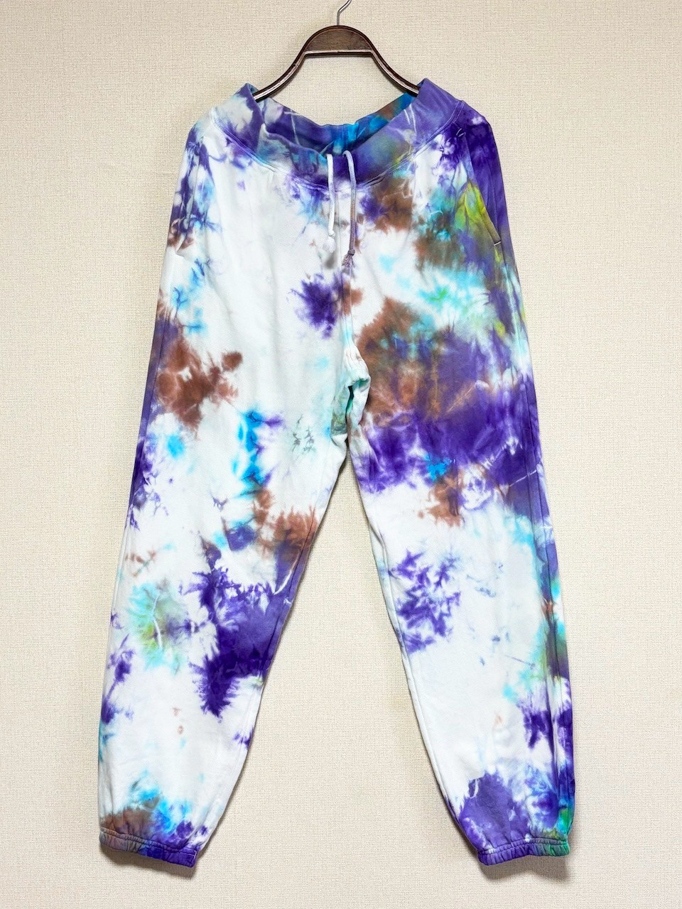 タイダイ スウェットパンツ Mサイズ パープル×ブラウン×グリーン ムラ染め HD23-89