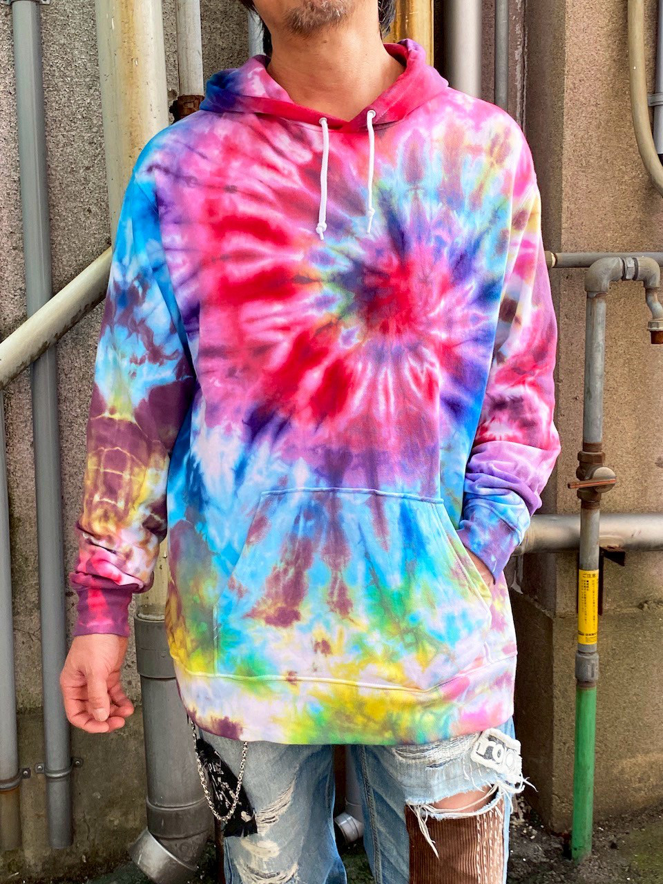 タイダイ プルオーバー フーディ XXLサイズ カラフル スパイラル HD23-91