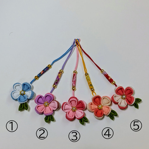 つまみ細工 花ストラップ 根付ストラップ チャーム ちりめん細工