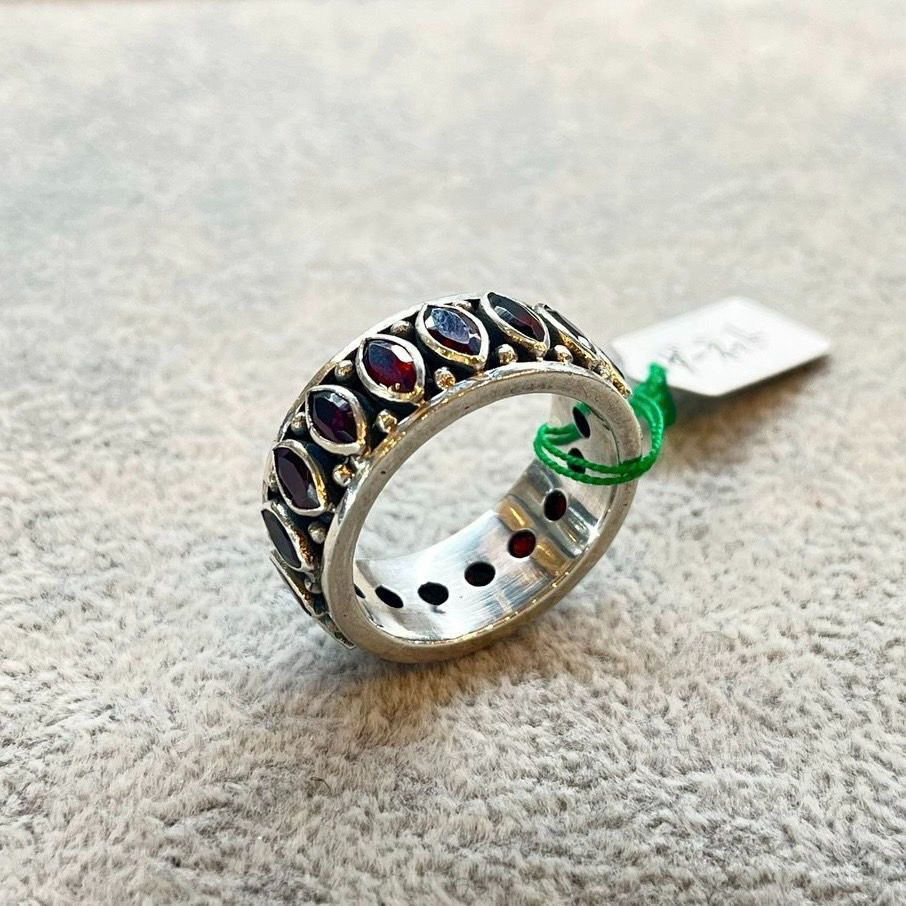 シルバーリング ガーネット シルバー925 天然石 24号 ヴィンテージ ハンドメイド 一点物 ブラック オレンジ