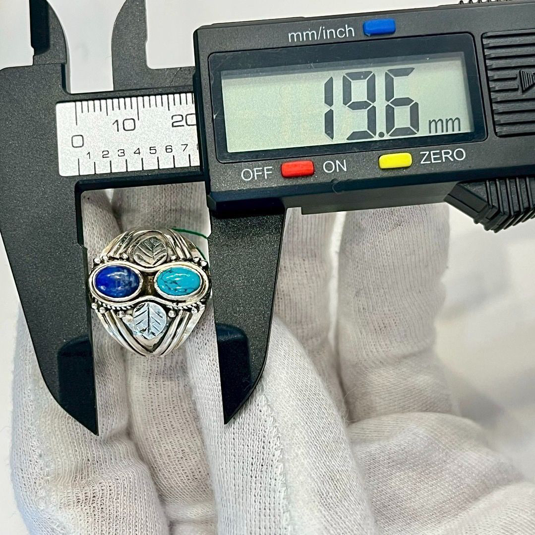 シルバーリング ターコイズ ラピスラズリ シルバー925 天然石 18号 ハンドメイド 一点物 ブルー グリーン