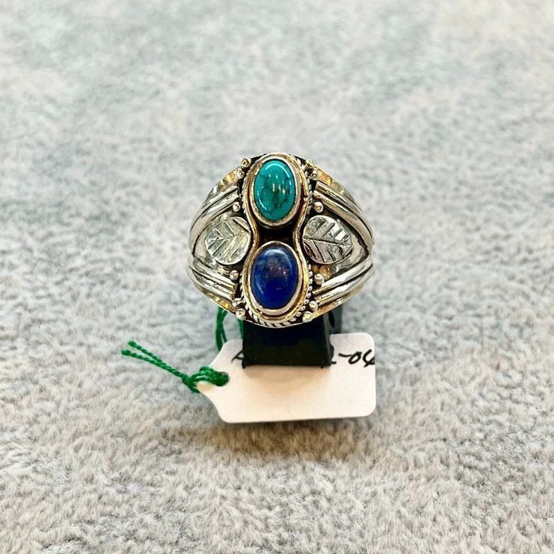 シルバーリング ターコイズ ラピスラズリ シルバー925 天然石 18号 ハンドメイド 一点物 ブルー グリーン