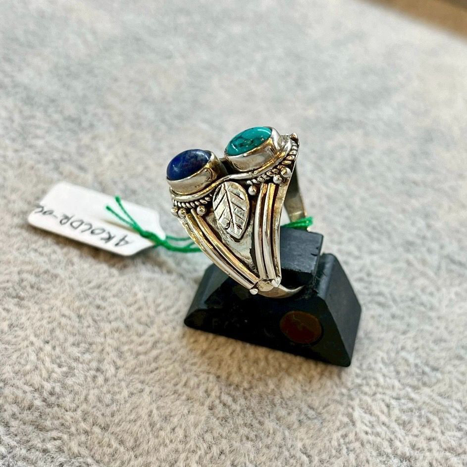 シルバーリング ターコイズ ラピスラズリ シルバー925 天然石 18号 ハンドメイド 一点物 ブルー グリーン