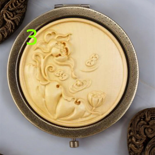 木彫り手鏡コレクション「月下蓮華」シリーズ 5種類 手鏡 月下蓮華彫刻