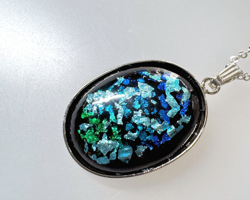 七宝焼アクセサリー 銀箔ペンダント みずうみ ネックレス・ペンダント