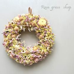 ローズマリーとアメジストセージとミモザの葉のドライフラワーリース❁⃘*.゜ ローズマリーとアメジストセージとミモザの葉のドライフラワーリース