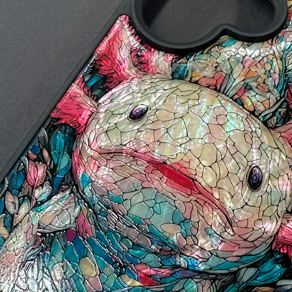 iPhone 17/16 蠑螈圖案，珍珠母貝設計，個性化定制，天然貝殼手機殼，防震保護套，兼容所有型號，型號 068 第2張的照片