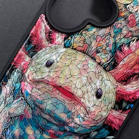 iPhone 17/16 蠑螈圖案，珍珠母貝設計，個性化定制，天然貝殼手機殼，防震保護套，兼容所有型號，型號 068 第4張的照片