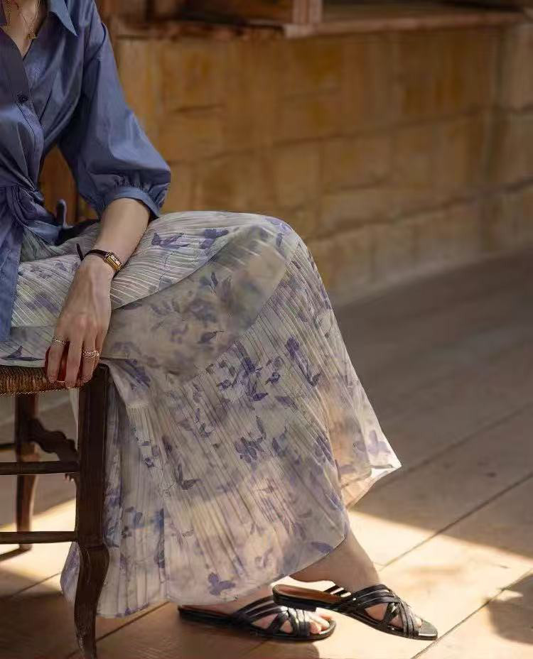 プリーツスカート　　ロングスカート　花柄スカート