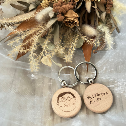 木製キーホルダー【名入れ/似顔絵/文字入れ/お店オリジナルロゴ/QR
