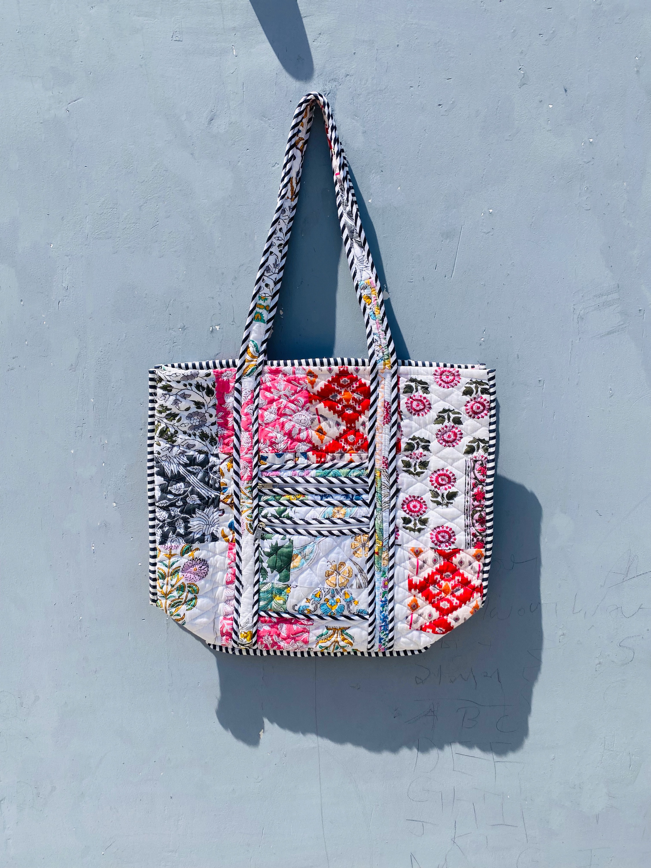 【はじめまして1000円オフ】インド・ジャイプルの手仕事｜ブロックプリント パッチワーク トートバッグ