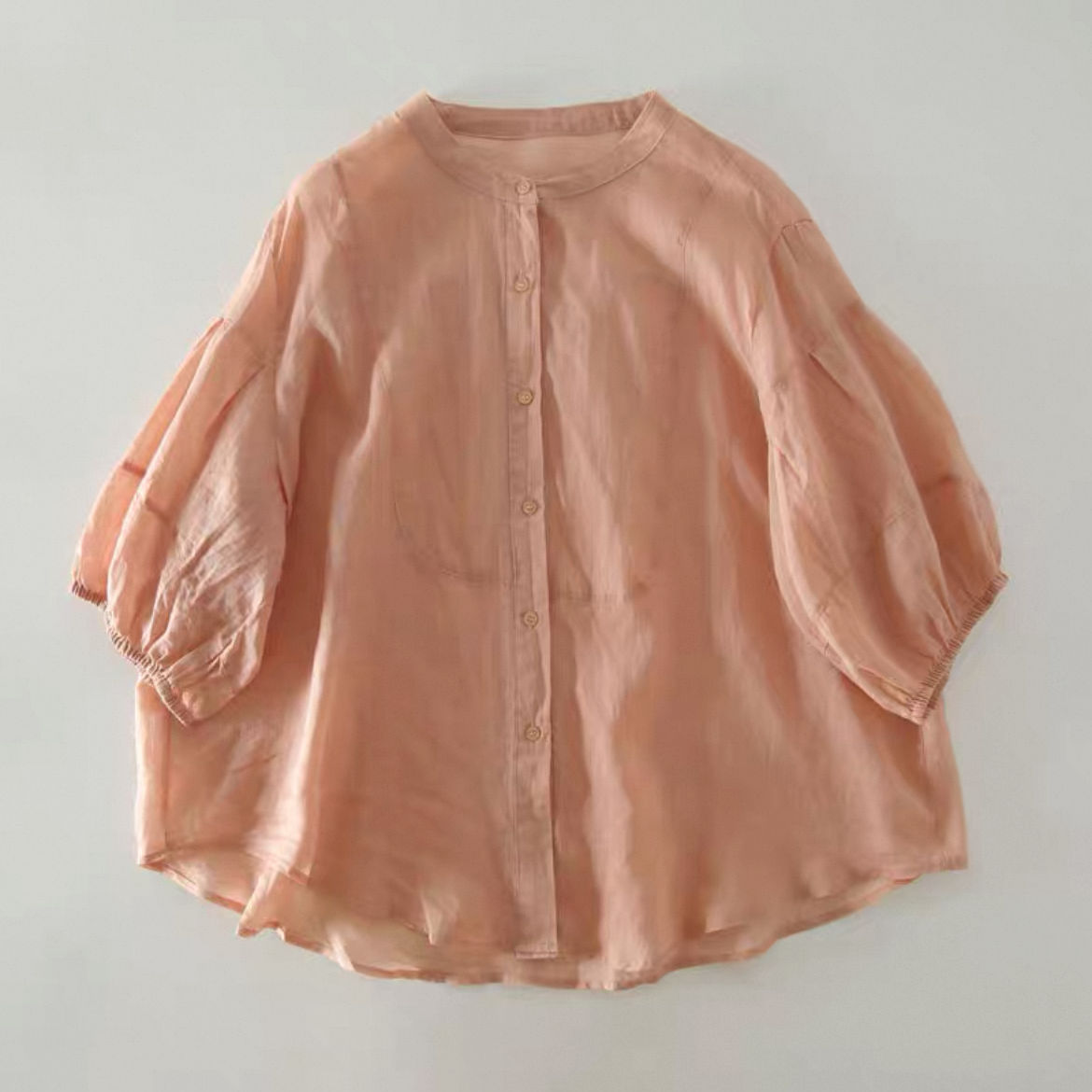 ゆったりトップス、シャツ、綿麻、無地、夏、大人、春色