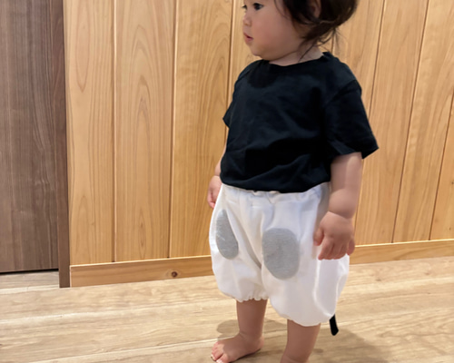 蒸気船ウィリー風 ネズミさんのかぼちゃパンツ 白 グレーの丸 尻尾付き