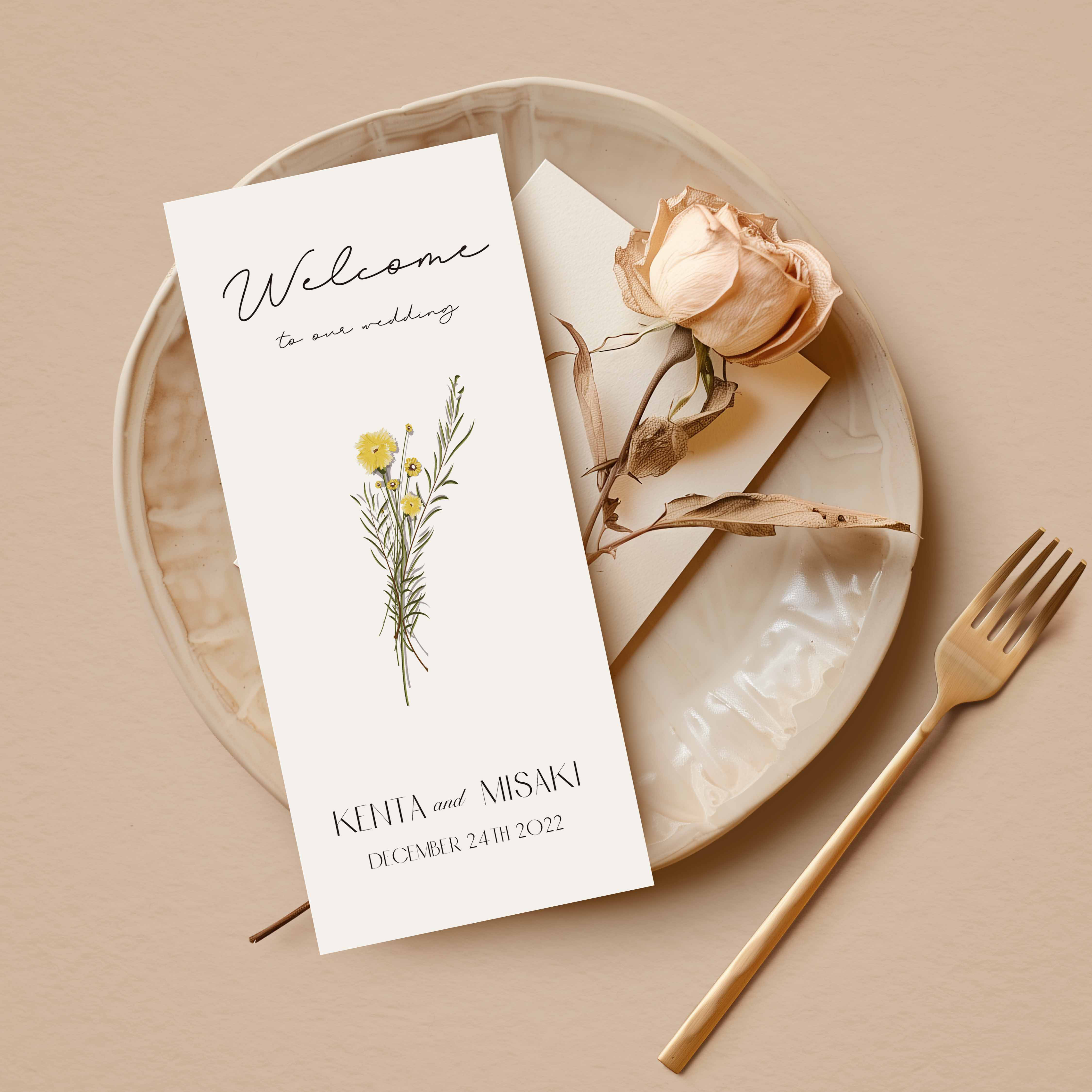 席次表三つ折り  メニュー　シンプル/写真/大人/フラワー