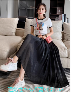 2025サマーシルクスカート女性プリーツスカートビッグヘムスカート気質ミディアムレングスフェアリースカート