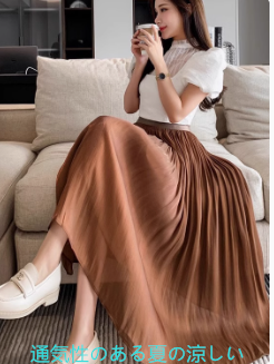 2025サマーシルクスカート女性プリーツスカートビッグヘムスカート気質ミディアムレングスフェアリースカート