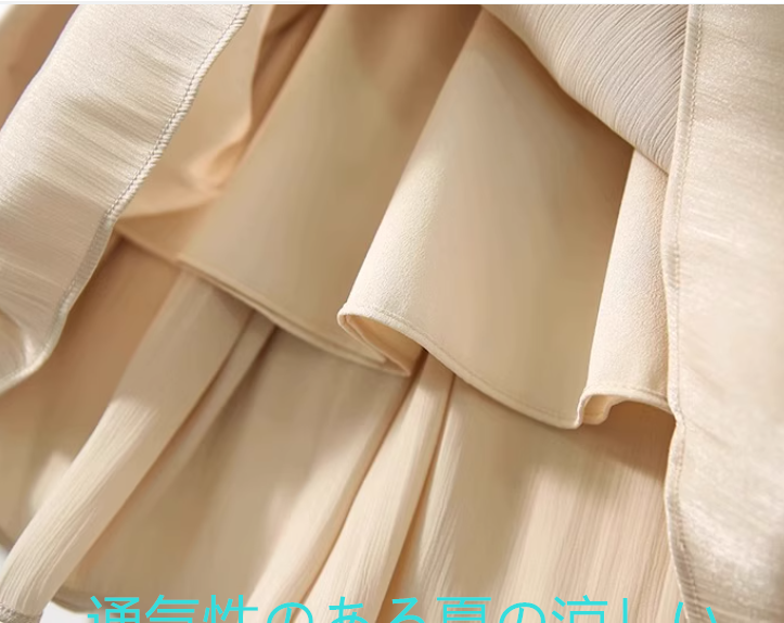 2025サマーシルクスカート女性プリーツスカートビッグヘムスカート気質ミディアムレングスフェアリースカート