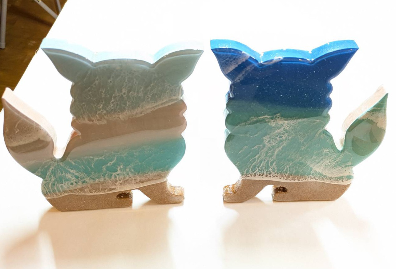 家の守り神に！レジン海アートシーサー１対　自立型｜沖縄　インテリア
