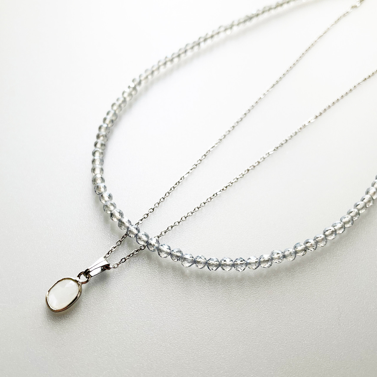 【Creema限定/再販】ムーンストーン&クリスタルネックレスセット シルバーアクセサリー ひんやり  夏の誕生石