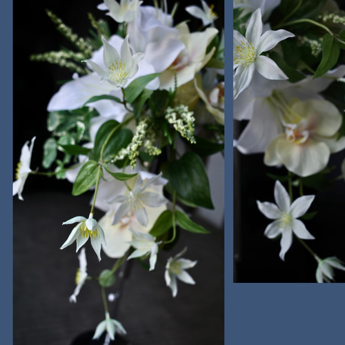 クレマチスとスィートピーブーケ　ウェディングブーケ　ブートニアセット クレマチスとスィートピーブーケ ウェディングブーケ ブートニアセット