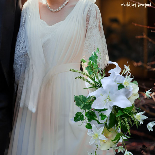 クレマチスとゆりのブーケ ウェディングブーケ 造花ブーケ シャワー