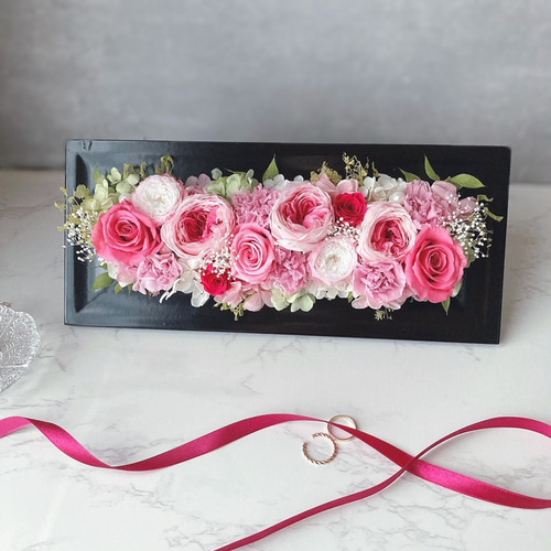 プリザーブドフラワーアレンジメント 木製フレーム フラワーアレンジメント バラ プリザーブドフラワー 30㎝木製フレーム