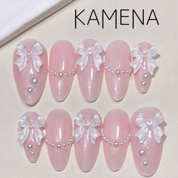 ネイルチップ サイズオーダー ワンホンネイル 韓国ネイル リボンネイル